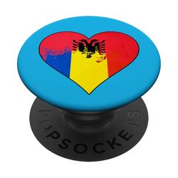 Corazón de bandera de patrimonio mixto albanés y rumano PopSockets PopGrip Adhesivo