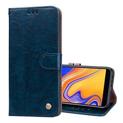 Carcasa de telefono Business Style Funda de Cuero Horizontal con Textura de Cera de Aceite for Galaxy J4 +, con Soporte y Ranuras for Tarjetas y Billetera (Negro) (Color : Azul)