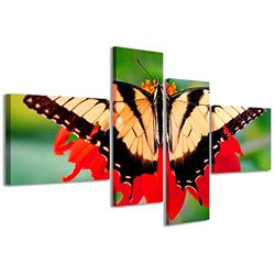 Kunstdruk op canvas, Butterfly de vlinders, moderne foto's van 4 panelen, klaar om op te hangen, 160 x 70 cm