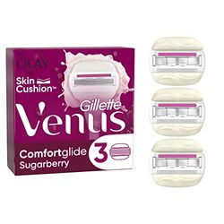 Gillette Venus ComfortGlide Sugarberry Razor Blades Women, Pack of 3 Refills, Lubrastrip with A Touch of Vitamin E and a Touch of Olay Moisture