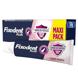 Fixodent Plus, Crème Adhésive Pour Prothèses Dentaires, Barrière Anti-Particules, Maxi Pack, Goût Neutre, 57g