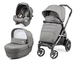 Peg Perego Book Modular - Pousette 3 en 1, 0-4 Ans, Poussette Réversible, Nacelle avec Comfort System, Siège Auto i-Size, Roues Soft Ride, Matelas Fresco Jersey, Mercury