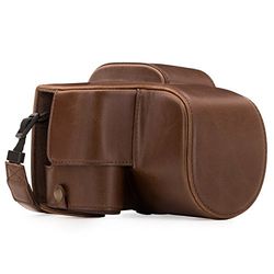 MegaGear MG1224 Ever Ready - Capa de couro e correia com acesso a bateria para câmara Panasonic Lumix DC-FZ80 e FZ82, cor castanho-escuro