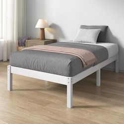 Zinus Ellie Säng 90 x 190 cm, höjd 35 cm med förvaring under sängen, sängram i bambu, med sänggavel, vit