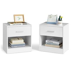 VASAGLE Table de Nuit, Lot de 2, avec Tiroir, Poignée, Compartiment Ouvert, Table d’Appoint, pour Chambre, Salon, Blanc Classique LET819T14