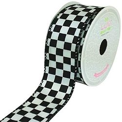 LUV RIBBONS Fabric Ribbon by Creative Ideas, 1-1/2-Inch, Black Checkered, White by LUV RIBBONS