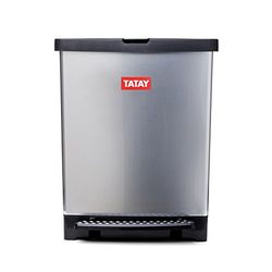 TATAY Rubbish Bin Kitchen with Pedal 25L | Indoor and Outdoor Use | Fits 30L Bags | BPA-Free Durable Plastic | 33.5x31x42 cm, Metallic Grey