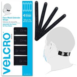 VELCRO® Merk | Gezichtsmasker Extender Straps | Comfortabele en Verstelbare Ear Savers | Zwart | 30,4 cm x 2,5 cm | Set van 4