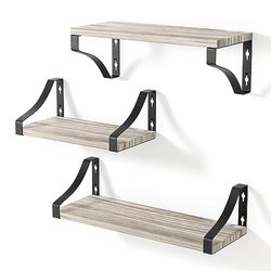 edihome, Wandplanken, 3-traps wandplanken, zwevende planken, wandplanken van natuurlijk hout, decoratie, ideaal voor woonkamer, slaapkamer, badkamer (lichtbruin)