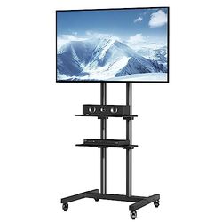 VEVOR Mobile TV Cart for 32 to 70 inch TVs, Height Adjustable Portable Stand with Wheels, Double Tray for Audio-Visual Devices, Rolling Mount for Bedroom & Living Room