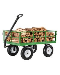 VEVOR Chariot de Jardin Transport, Charge 544,31 kg, Chariot Utilitaire Robuste Tractable Extérieur en Métal 2 en 1 avec Pneus Tout-Terrain 330 mm, Côtés Amovibles en Maille, Poignée Rotative à 180°