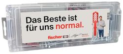 fischer Mini FixTainer Jürgen Klopp Signature Box avec 80 chevilles DuoPower (50 pièces 6 x 30, 30 pièces 8 x 40) et 80 vis, kit universel pour fixation avec compétition