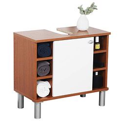 RICOO Mobile bagno 60 x 54 x 32 cm WM100-ER-W Mobiletto sotto-lavabo Armadio salvaspazio Arredamento Copricolonna Legno rovere marrone Porta bianca