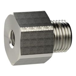 Clavija reductora larga, M5 a, M3 i, SW 7, latón niquelado, presión de trabajo máx. 25 bares, temperatura de funcionamiento Máx. 150 °C.