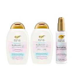 OGX Rescue Fusions Hero Set for Dry Hair, Hyaluronic Acid Shampoo (385ml) & Conditioner (385ml), and Deep Recovery Overnight Treatment (125ml), with Pro-Vitamin B5 to Restore Dry Hair from 1st Wash