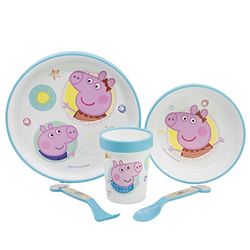 5-delad barntröja med halkfri botten. TELLER, skål, 260 ml glas och bestick. BPA-fri | PEPPA PIG CORE