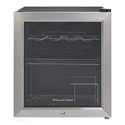 Russell Hobbs Mini Fridge 12 Bottle/46L Lockable Freestanding Stainless Steel Table Top Mini Beer & Wine Fridge, Lock and Key with Glass Door RHGWC3SS-LCK