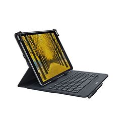 Logitech Universal Folio iPad or Tablet Case with Wireless Bluetooth Keyboard, For 9-10 Inch Apple, Android or Windows Tablets, Easy Set-Up, 2 Year Battery Life, QWERTY UK Layout - Black