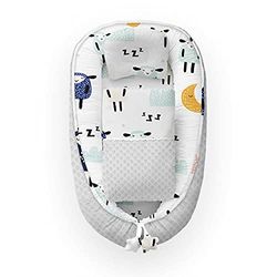 Kospu babynest con cuscino e coperta per bambini, peluche in cotone e minky, imbottitura 100% silicone perline, paracolpi 90 x 70 cm
