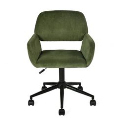 MEUBLE COSY Fauteuil de Bureau Chaise de Coiffeuse Ergonomique Siège Pivotant Hauteur Réglable avec Accoudoir en Velours Côtelé Capacité 120 kg pour Enfant Adulte Vert
