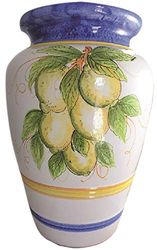 PORTAOMBRELLI + GIARA (SET 2 PEZZI) BLU CON LIMONI IN CERAMICA DI VIETRI, REALIZZATI E DIPINTI A MANO; FIORIERA VASO ANFORA COTTO TERRACOTTA MAIOLICA CASA GIARDINO