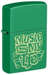 Zippo Lighter, Metal, Grass Green-Music is My Life