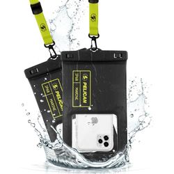 Pelican Marine - Paquete de 2 Fundas Impermeables IP68 (tamaño XL) - Funda Flotante para teléfono - iPhone 14 Pro Max/13 Pro Max/12 Pro Max/11/S23 Ultra/Pixel 7 - Cordón Desmontable - Negro/Amarillo
