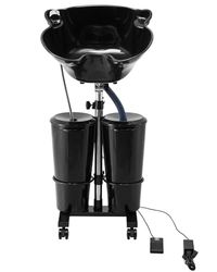 VEVOR Lavabo Portátil para Champú con Bomba Eléctrica, 2 Baldes, 2 Cabezales de Ducha, Manguera de Drenaje, Lavabo para Champú Portátil Ajustable en Altura y Ángulo para Uso en Salón Doméstico, Negro