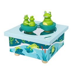 TROUSSELIER - Grenouille & ses Bébés - Boîte à Musique Dancing - 2 Figurines Amovibles - Fonctionnement Simple - Musique Sound of Silence de Simon & Garfunkel - Colori Bleu