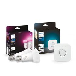 Philips Hue White and Col. Amb. E27 2 Pack 800lm + Hue Bridge