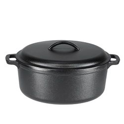 Amazon Basics Horno holandés de hierro fundido pretratado con asa doble, Redondo, 6.62 l, Negro