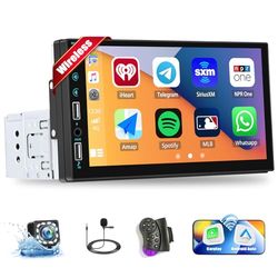 Single DIN Autoradio mit Carplay Android Auto, 7 Zoll Touchscreen MP5 Speler mit Bluetooth FM Radio Mirror Link USB/AUX/EQ SWC Rückfahrkamera Externes Mikrofon mit Lenkradfernbedienung