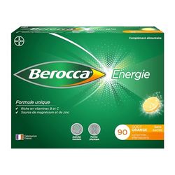 Berocca Energie Orange - Multivitamines et Minéraux - Vitamine C, B3, B5, B1, B12, Calcium, Magnésium et Zinc - Complément alimentaire - Aide à réduire la fatigue - 2x45 comprimés effervescents