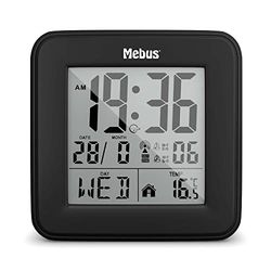 MEBUS digitaler Funk-Wecker mit Thermometer, Beleuchtung und Kalender, kompakt & stabil/Farbe: Schwarz/Modell: 25595