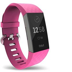 KAEHA FBACHA-70 vervangende armband van siliconen voor Fitbit Charge 3, groot, unisex, volwassenen, roze, rood, Large