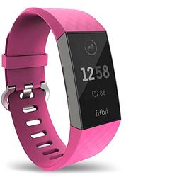 KAEHA FBACHA-70 Bracelet de Rechange en Silicone pour Fitbit Charge 3, Grande, Unisex-Adult, Rose Rouge, Large