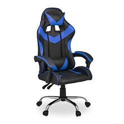 Relaxdays Chaise de Gaming Style Course pivotante et réglable en Hauteur avec Coussin pour la tête et Les lombaires 133 x 68 x 60 cm Noir/Bleu, 133x68x60 cm