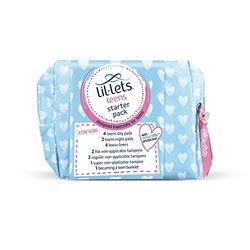 Lil-Lets Confezione iniziale per adolescenti, contenente assorbenti per adolescenti, salvaslip e tamponi Lil-Lets non applicatori