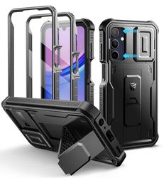 Dexnor Hoesje voor Samsung Galaxy A15 5G - Met Camera Cover, Schermbeschermer en Kickstand, Schokbestendig-Schwarz