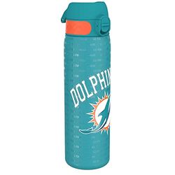 NFL Dolphins Lichtgewicht Stalen Waterfles, 600 ml/20 oz, Zonder Isolatie, Lekvrij, Makkelijk te Openen, Veilige Vergrendeling, Vaatwasserbestendig, Hygiënische Flipcover, Draaggreep, Duurzaam