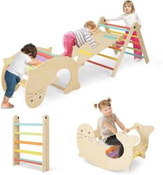 FANTASK Triángulo de Escalada con tobogán, 7 en 1, para Interiores a Partir de 3 años, Multicolor