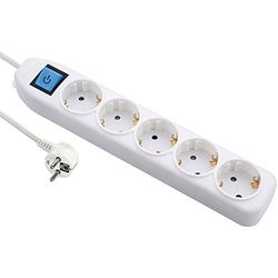 Electraline 52511 Extensão de 5 tomadas com interruptor, cabo 3G1 1,5 m, branco, 1,5 m
