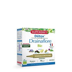 SUPERDIET- DRAINAFLORE BIO - Programme complet de détoxification des 5 émonctoires - Made in France -Format nomade-20 Unidoses de 15 ml