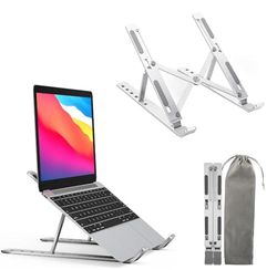 K-MART Justerbart laptopstativ för skrivbord, 6-vinkels laptophöjare bärbar datorhållare, luftventilerad kylning laptopstativ för kompatibel med MacBook Air, Pro, Dell 10-15,6 tum (silver)