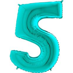 Ballonim Palloncino con numeri 0-9, 100 cm, Tiffany, blu, turchese, menta, con numeri a elio, XXL (numero 5)