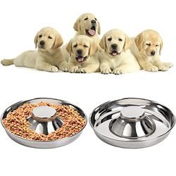 SOUJOY Paquete de 2 Cuencos de Acero Inoxidable para Cachorros, Cuencos de alimentación Lenta para Mascotas, Cuenco Antideslizante para Comida y Agua para Perros, destete para Perros pequeños,