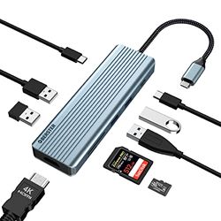 USB C Hub Dual Monitor, 9 en 1 Multiport USB C Adaptador con 4K HDMI, 3 USB 3.0, USB 2.0, USB C 3.0, 100W PD, SD/TF Compatible con MacBook Pro/Air y más Dispositivos Tipo C