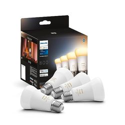 Philips Hue White Ambiance Lampadina LED Smart, Bluetooh, Attacco E27, 9W, Dimmerabili, Luce Bianca Calda, Bianco, confezione da 4