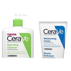 CeraVe Hydrating Cleanser for Normal to Dry Skin 1 Litre with Hyaluronic Acid and 3 Essential Ceramides & Moisturising Cream for Dry to Very Dry Skin 177ml with Hyaluronic Acid & 3 Essential Ceramides