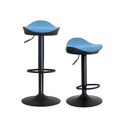 Kidol & Shellder Barkruk, eetkamerstoelen, set van 2, zwart, blauw, fleece, teddy, in hoogte verstelbaar, 360 graden van PU en metaal, voor huis, keuken, toonbank, bistro